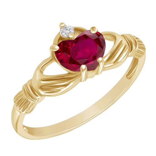 Goldener Claddagh-Ring mit Rubin und Diamant Norie