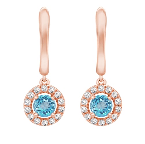Goldene Ohrringe mit blauen Topasen und Diamanten Macy