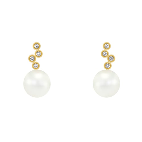 Ohrringe mit Diamanten und weißen Perlen Nayonika