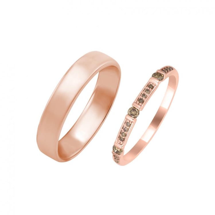 Trauring Vintage mit Champagner Diamanten und Herrenring Komfort Parri