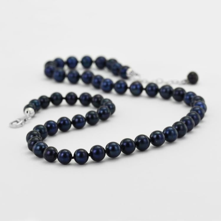 Silberne Halskette mit schwarzen Perlen Ermine 50898