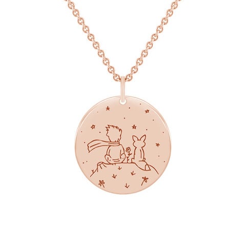 Anhänger Der Kleine Prinz mit Fuchs und Gravur aus Gold