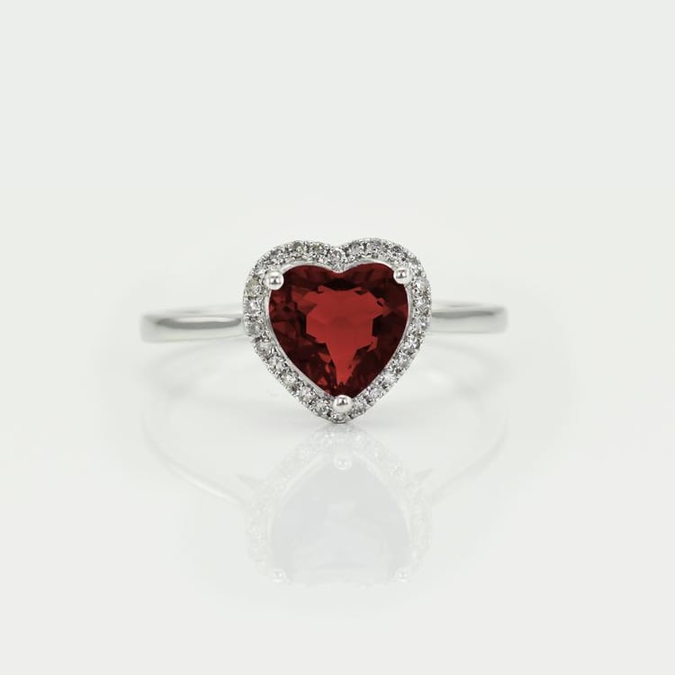 Goldring mit Granaten in Herzform und Diamanten Connelly 16728