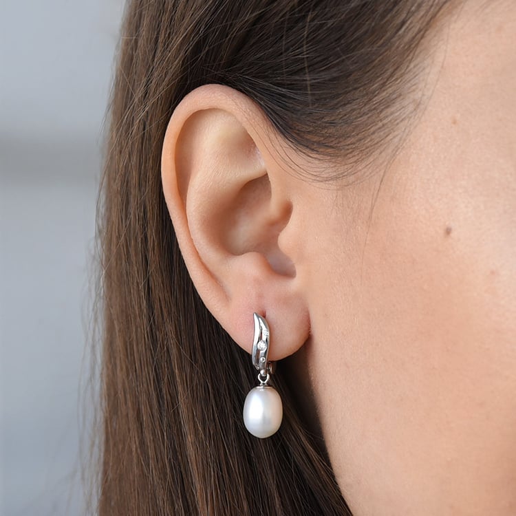 Silberne Ohrringe mit Perle und Zirkonia Chaleb 78064