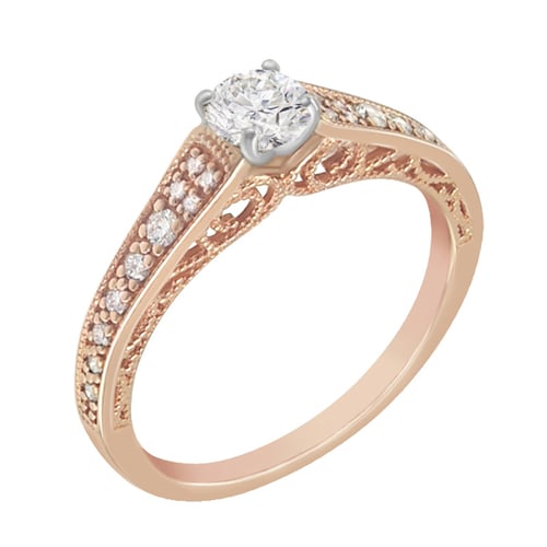 Verlobungsring im Vintage-Stil mit Moissanit und Lab Grown Diamanten Keran