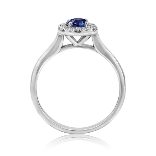 Goldener Verlobungsring mit Saphir und Diamantenkranz Reley