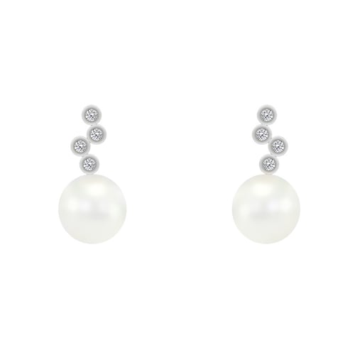 Ohrringe mit Diamanten und weißen Perlen Nayonika