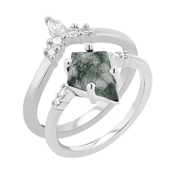 Ring-Set mit Moosachat und Diamanten Vinka