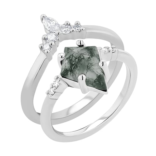 Ring-Set mit Moosachat und Diamanten Vinka