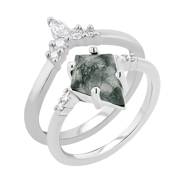 Ring-Set mit Moosachat und Diamanten Vinka