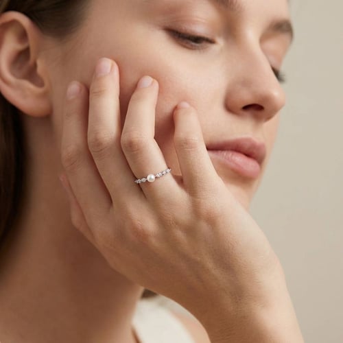 Silberring mit weißer Perle und Zirkonia Jaya