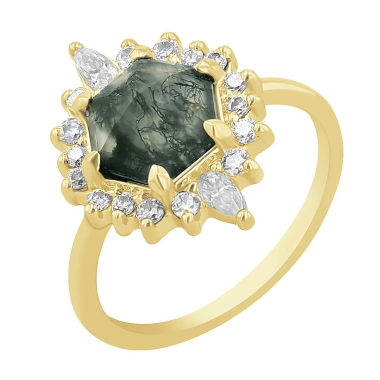Eleganter Ring mit Moosachat und Moissaniten Melia