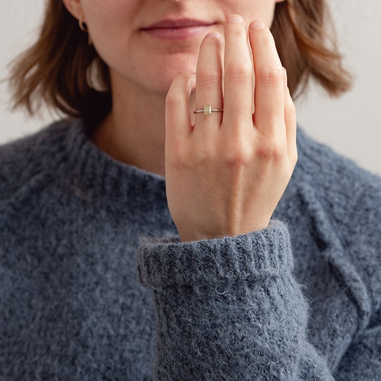 Goldener Ring mit gelbem Salt and Pepper Diamant in Emerald Form Olson 132787