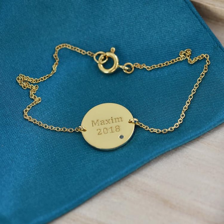 Armband aus Gold mit blauen Diamanten und personalisierter Gravur Shalek 39645