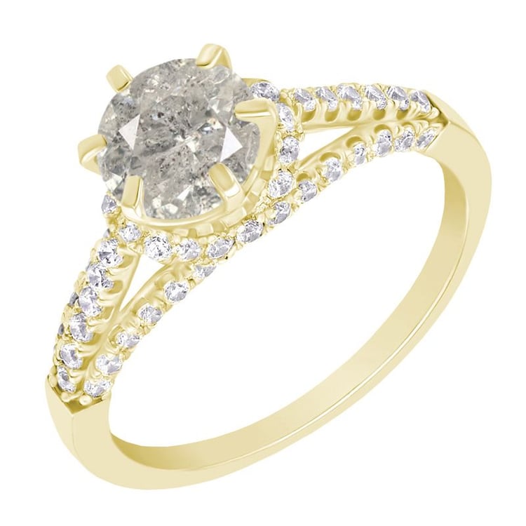 Verlobungsring im Halo-Stil mit einem Salt and Pepper Diamanten Heshmy