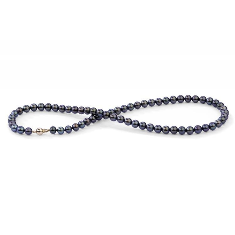 Goldene Perlenkette mit schwarzen 6-6.50 mm Perlen Elodie 24007