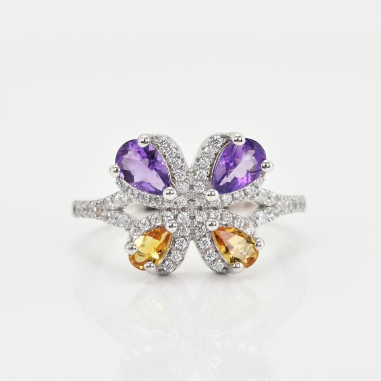 Edelstein-Ring mit Citrin und Amethyst 14870
