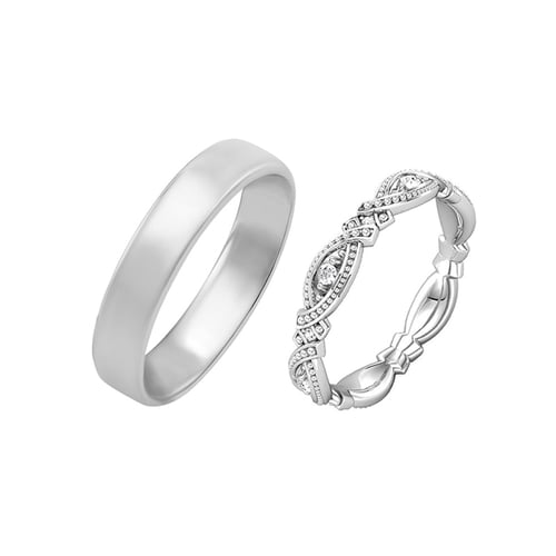 Eheringe aus einem Ring mit Lab Grown Diamanten und einem klassischen Komfort-Ring Yash