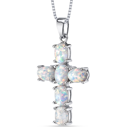 Anhänger in Kreuzform mit weißen Opalen ohne Kette Nafosa