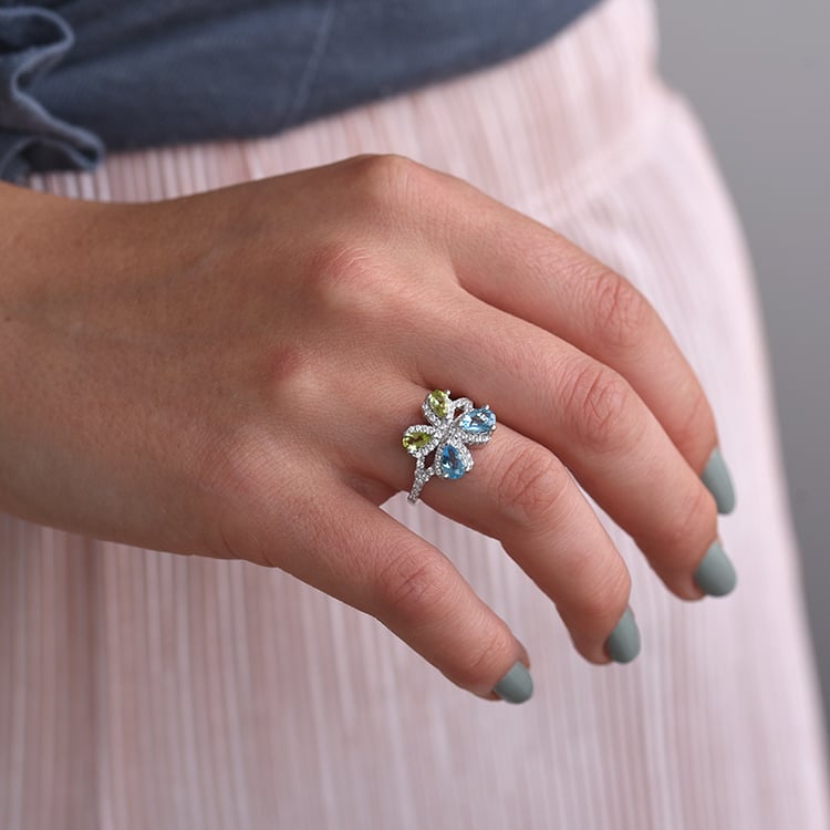 Silberring mit Schmetterlings, Olivinen und Topasen Lajes 65389