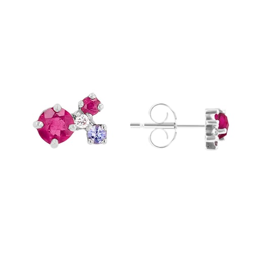 Ohrstecker mit Tansanit, Turmalin, Rubin und einem Diamanten Kerrie