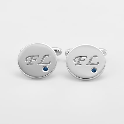 Silberne Manschettenknöpfe mit Gravur und blauen Diamanten Izaro