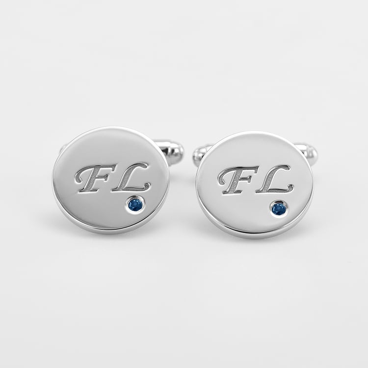 Silberne Manschettenknöpfe mit Gravur und blauen Diamanten Izaro 69806