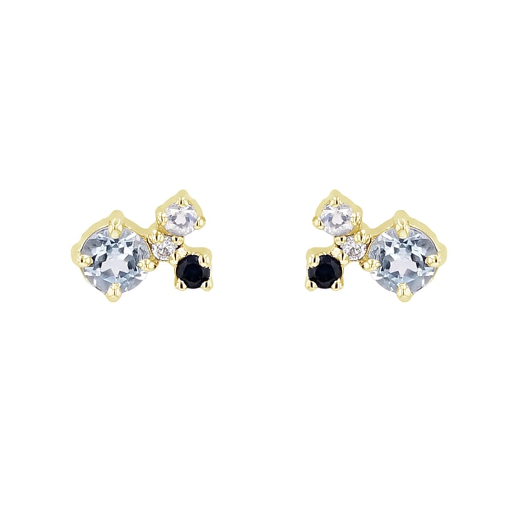 Silberne Cluster-Ohrstecker mit Mondstein, Aquamarin, Saphir und einem Diamanten Kerrie 116128