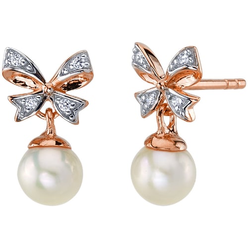 Perlenohrringe mit Schleifen und Lab Grown Diamanten Pegeen