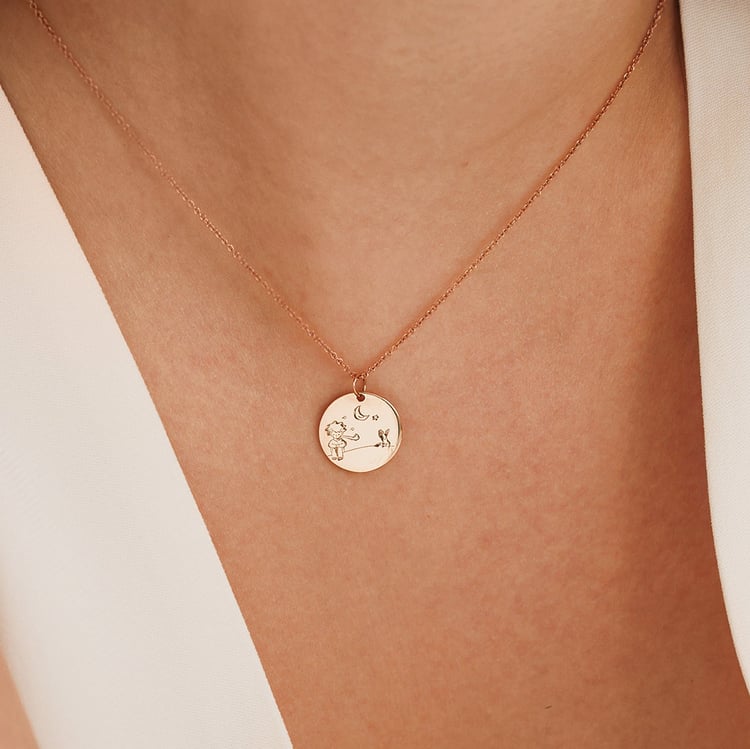 Goldener Anhänger Der Kleine Prinz mit Fuchs und Gravur 157465