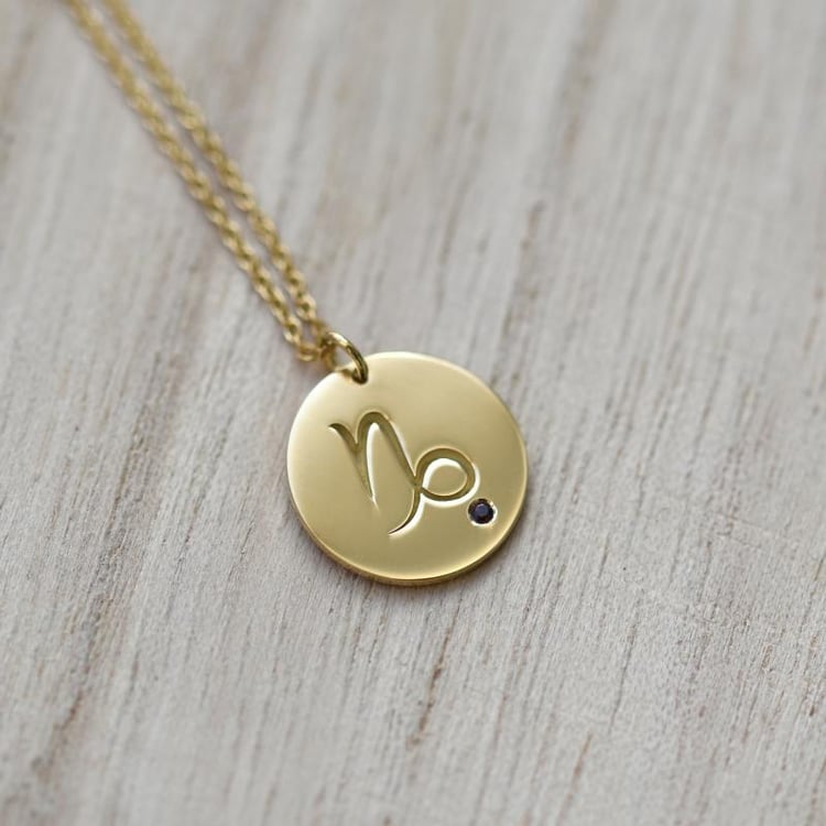 Silberner Anhänger mit Sternzeichen und Granat Steinbock 103447