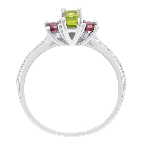 Goldener Diamantring mit Olivin und Rhodolith Granat Salome