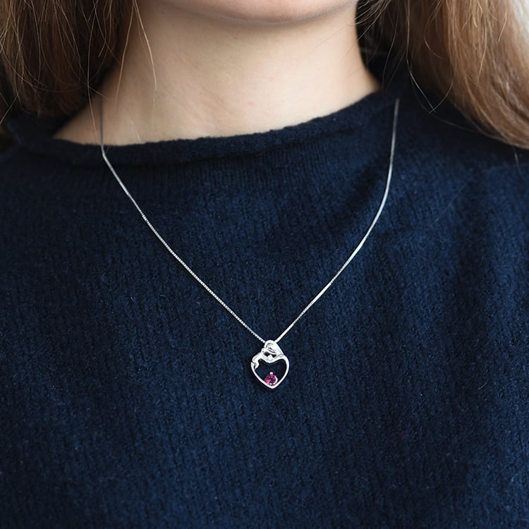 Silberner Anhänger Mutter und Kind mit Rhodolith Granat und Diamant Ella 58825