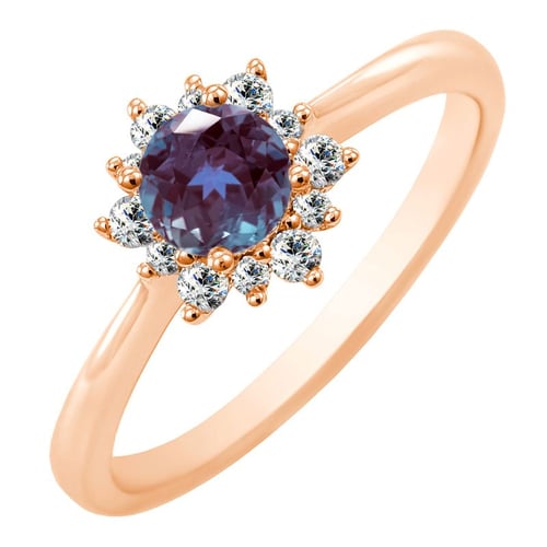 Verlobungsring mit einem Alexandriten und Diamanten im Halo-Stil Condeh