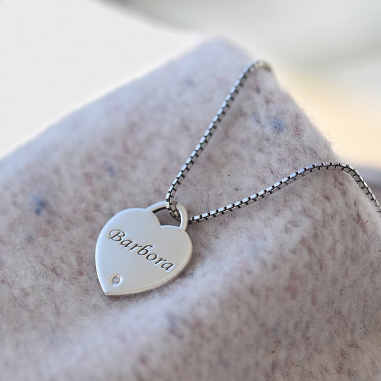 Silbernes Herz mit Diamant und Gravur Ihrer Wahl Albi 61246