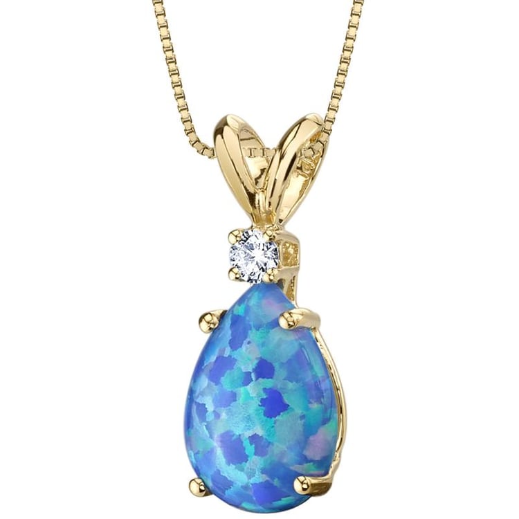 Goldener Anhänger mit blauem Opal und Diamanten 22982