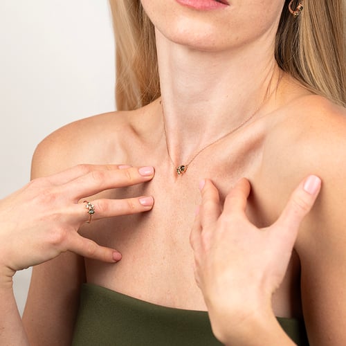 Cluster Halskette mit Moldaviten, Saphiren und Diamanten Otyl