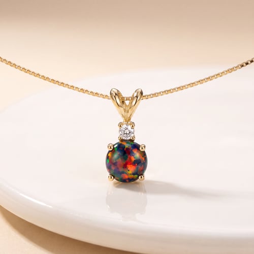 Anhänger mit schwarzem Round-Opal und Diamant Emolyna