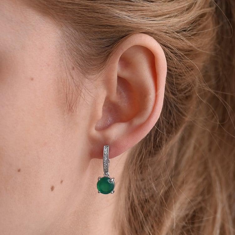 Silberne Hängeohrringe mit grünem Onyx und Zirkonia Claret 60198