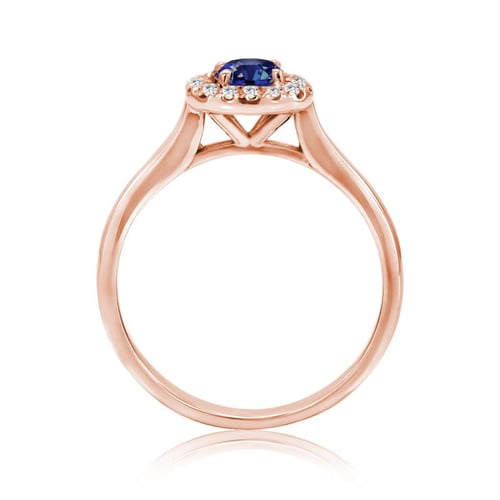 Goldener Verlobungsring mit Saphir und Diamantenkranz Reley
