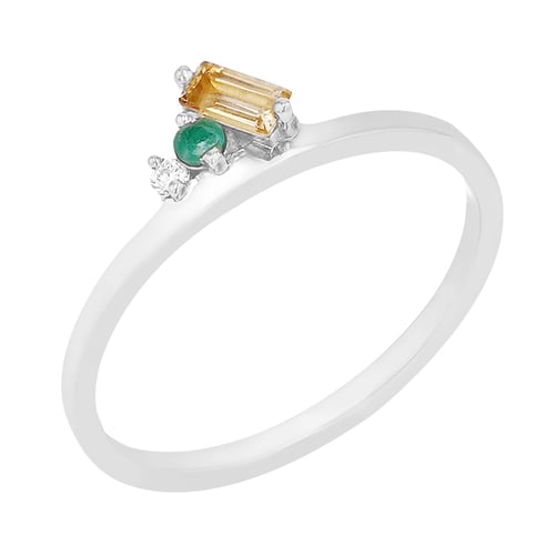 Cluster-Ring aus Gold mit Citrin, Smaragd und einem Diamanten Dalit