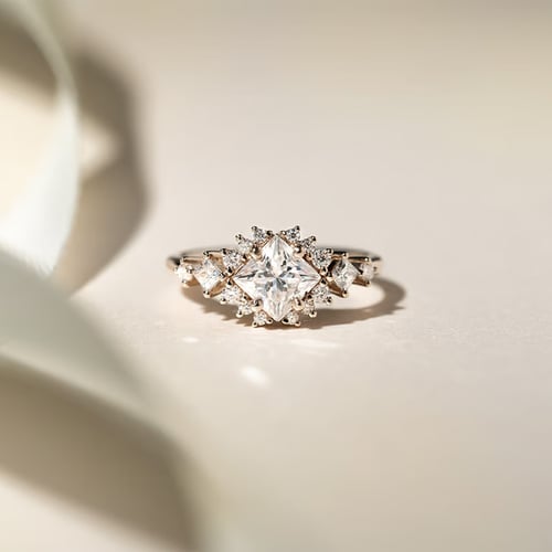 Verlobungsring aus Gold in Haselnussfarbe mit Lab Grown Diamant im Princess Schliff Medrie