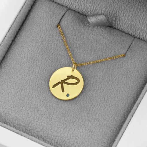Goldanhänger mit blauen Diamanten und Buchstabe Gravur Sager