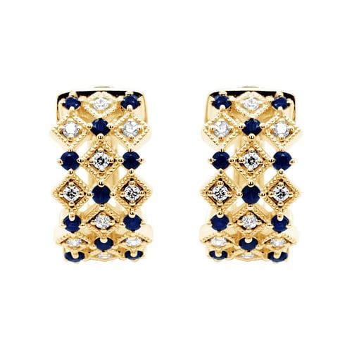 Goldene Creolen mit Diamanten und Saphiren Solveig