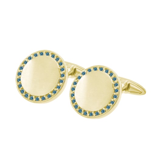 Runde goldene Manschettenknöpfe mit blauen Diamanten Tallis
